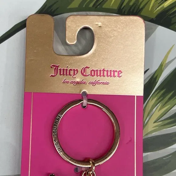 RARE Juicy Couture BOW Keychain Bag Charm Hot Pink Enameled Heart Pearl BLING